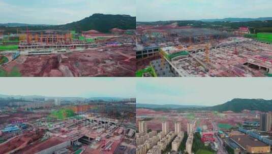 航拍重庆东站建设施工高清在线视频素材下载