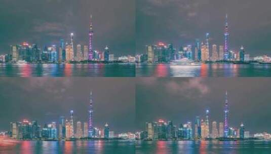上海陆家嘴与黄浦江游船夜景延时高清在线视频素材下载