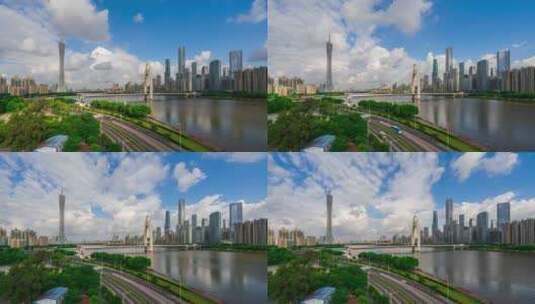 8K实拍广州珠江新城蓝天白云延时高清在线视频素材下载