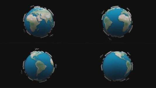 黑色背景旋转的蓝色地球3d渲染高清在线视频素材下载