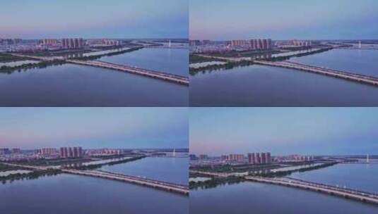 辽宁盘锦辽河盘锦大桥夜景城市航拍高清在线视频素材下载