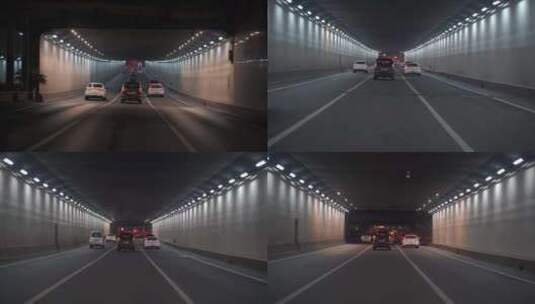 夜间开车行驶在城市隧道路夜晚城市窗外风景高清在线视频素材下载