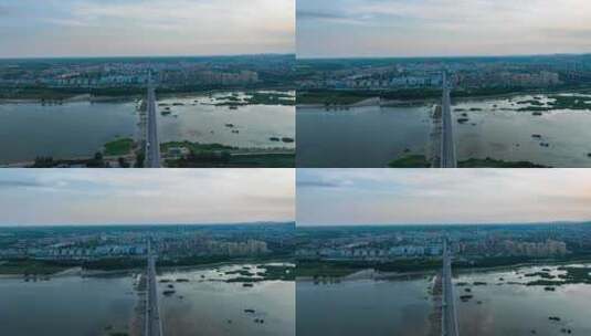 葫芦岛绥中县六股河大桥和城市航拍延时高清在线视频素材下载