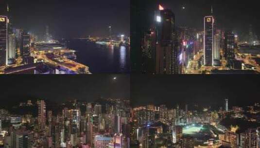 香港铜锣湾夜景航拍高清在线视频素材下载