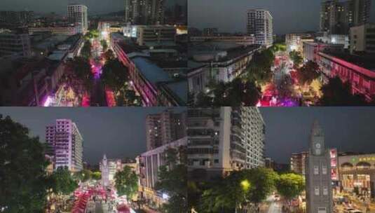 福建省厦门市同安区钟楼商业步行街夜景航拍高清在线视频素材下载
