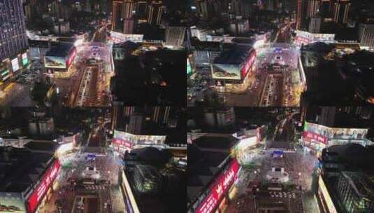 长沙步行街中心广场夜景航拍高清在线视频素材下载