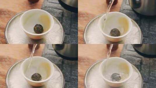 冲泡普洱茶茶球高清在线视频素材下载