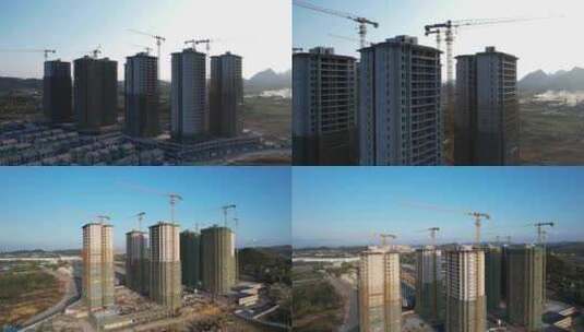 建筑工地塔吊建筑工人城市建设高清在线视频素材下载
