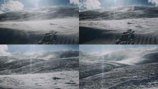 云南景点晨雾里香格里拉藏区雪山风吹雪舞高清在线视频素材下载