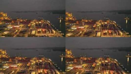 深圳盐田港码头港口夜景航拍高清在线视频素材下载