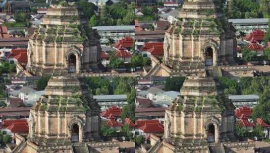 泰国清迈古城契迪龙寺航拍城市风光高清在线视频素材下载