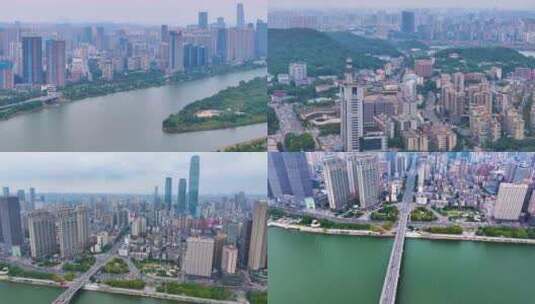 湖南长沙湘江江景高楼大厦车流交通航拍摩天高清在线视频素材下载