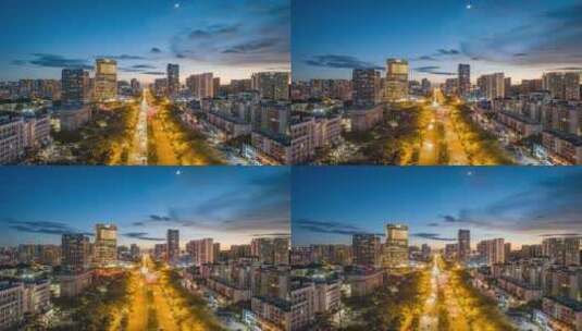 海南三亚中央商务区城市夜景车流延时航拍高清在线视频素材下载