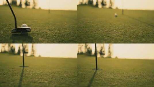 把高尔夫球放在高尔夫球场的果岭上，把高尔高清在线视频素材下载