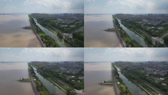 杭州钱塘江沿江边下沙美景航拍高清在线视频素材下载