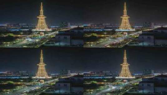 竖版4K 苏州吴中区东吴塔日转夜车流延时高清在线视频素材下载