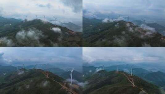 山顶风力发电场云海航拍延时高清在线视频素材下载