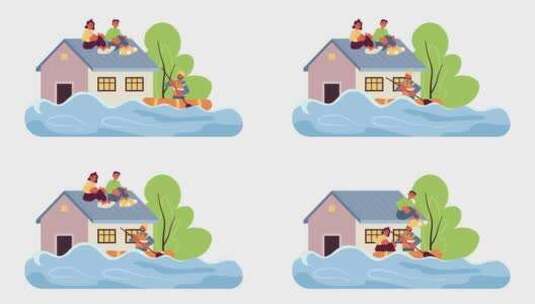 洪水自然灾害卡通动画高清在线视频素材下载