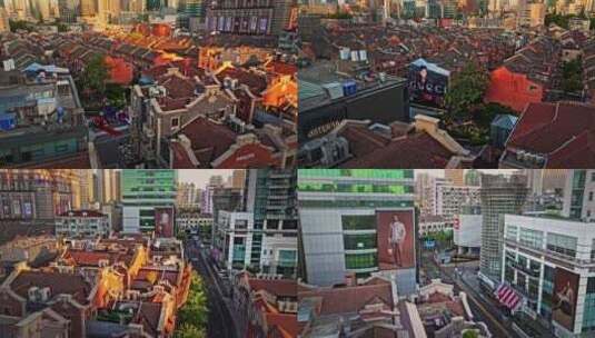上海张园丰盛里日出金光红墙航拍高清4K视频高清在线视频素材下载