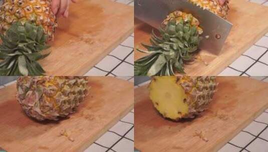 菠萝削皮去皮切凤梨高清在线视频素材下载