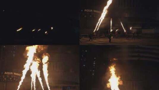 广西南宁民生广场水漾市集民俗火柱表演高清在线视频素材下载