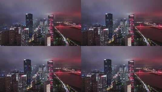 江西南昌红谷滩八一大桥 城市建筑航拍夜景高清在线视频素材下载