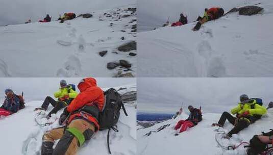 登顶四川岷山山脉雪宝顶雪山的登山者高清在线视频素材下载