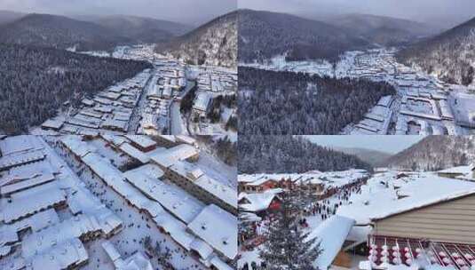 中国雪乡日夜景色航拍-4K高清在线视频素材下载