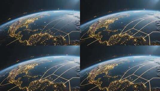 地球夜景及全球网络线路展示高清在线视频素材下载