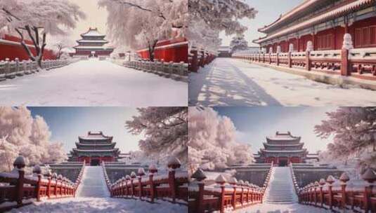 故宫紫禁城冬天雪景空镜合集高清在线视频素材下载