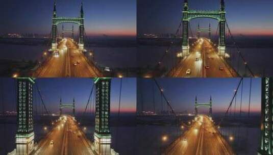 哈尔滨夜景 松花江 桥梁 阳明滩大桥夜景高清在线视频素材下载
