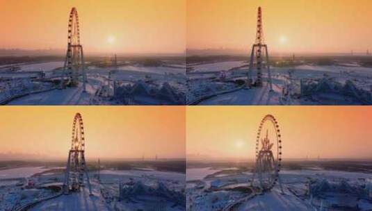 航拍哈尔滨第二十五届冰雪大世界摩天轮风光高清在线视频素材下载
