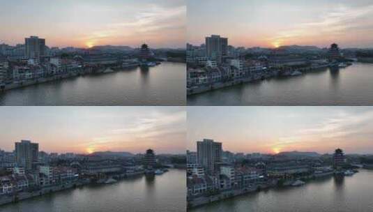 惠州合江楼航拍夕阳下的东江古城区旅游景点高清在线视频素材下载