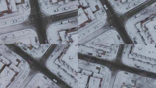 航拍下雪后城市十字路口高清在线视频素材下载