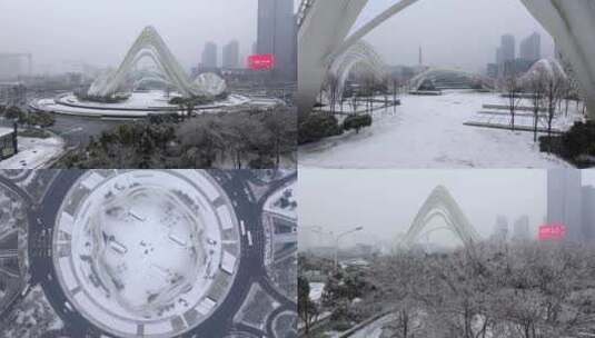 【航拍】光谷广场星河雕塑雪景01高清在线视频素材下载