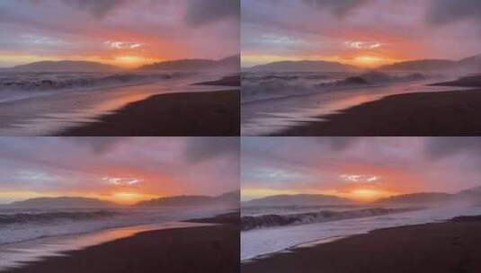 暴风雨大海背景下明亮的金红色日落美丽的海高清在线视频素材下载