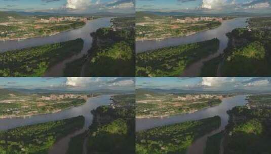 泰国清孔金三角航拍湄公河风光高清在线视频素材下载