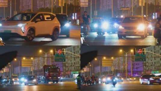 城市下班高峰期夜晚夜景交通汽车车辆车流人高清在线视频素材下载