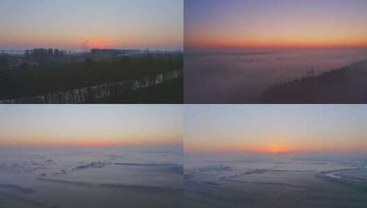 合集 航拍汉江平原日出平流雾高清在线视频素材下载