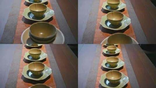 成都望江楼博物馆内的古典茶杯茶文化茶桌高清在线视频素材下载