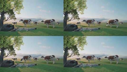 绿野中的奶牛高清在线视频素材下载