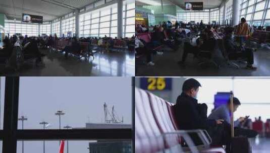 4K长沙黄花机场航空港候机大厅候机旅客高清在线视频素材下载