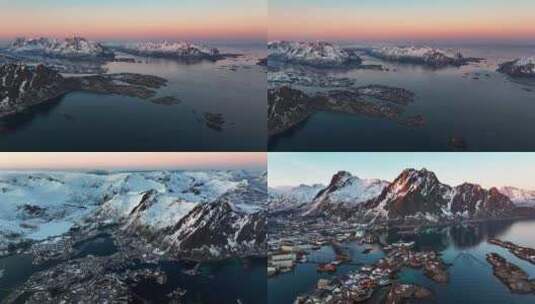 4K航拍北欧挪威斯沃尔维尔雪景风光高清在线视频素材下载