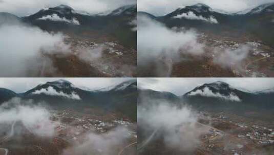 春季白云飘荡香格里拉尼西藏族村庄高清在线视频素材下载