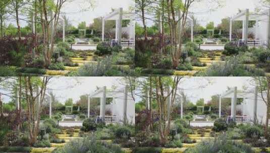 阳光户外花园唯美庭院设计花境花园设计高清在线视频素材下载