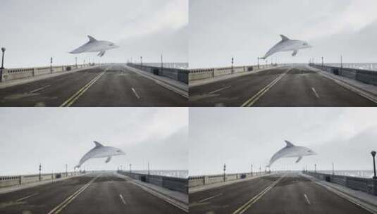 超现实的海豚翱翔在迷雾的桥上高清在线视频素材下载