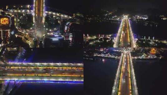 广西桂林解放大桥夜景航拍高清在线视频素材下载
