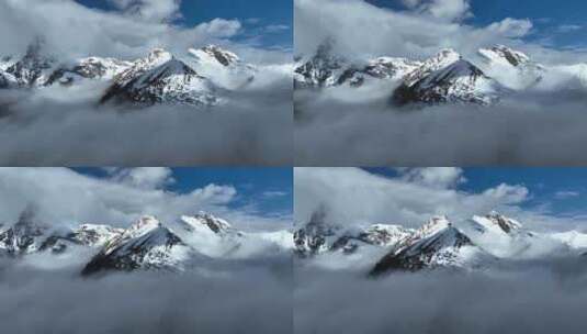 清晨西藏念青唐古拉山脉云雾缭乱雪山景观高清在线视频素材下载