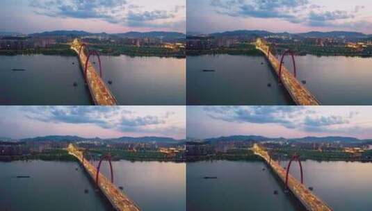 杭州钱塘江之江大桥夜景航拍高清在线视频素材下载
