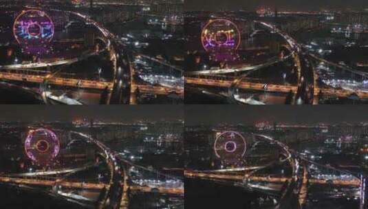 广州圆立交桥夜景航拍素材高清在线视频素材下载